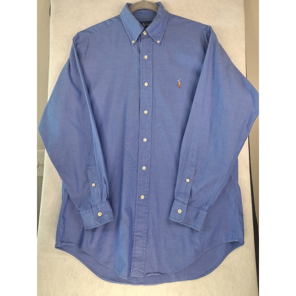 Polo Ralph Lauren YARMOUTH Vintage 90s Pinpoint Oxford Blu 100% Cotton Sz 15 32